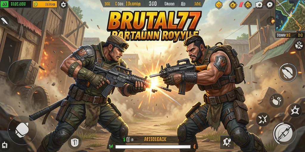 Tampilan menegangkan dari gameplay <strong>BRUTAL77</strong> dalam pertarungan Battle Royale.