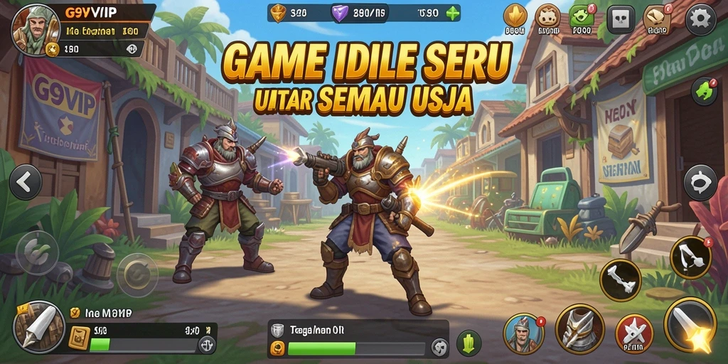 Screenshot gameplay G9VIP menampilkan karakter dan sumber daya dalam permainan Idle.