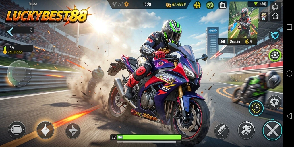 Gameplay intens dari LUCKYBEST88 dalam balapan motor.