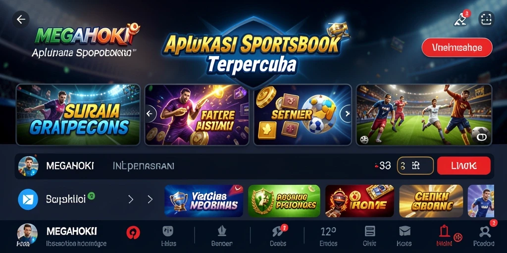 Screenshot utama MEGAHOKI menampilkan tampilan taruhan olahraga yang interaktif.