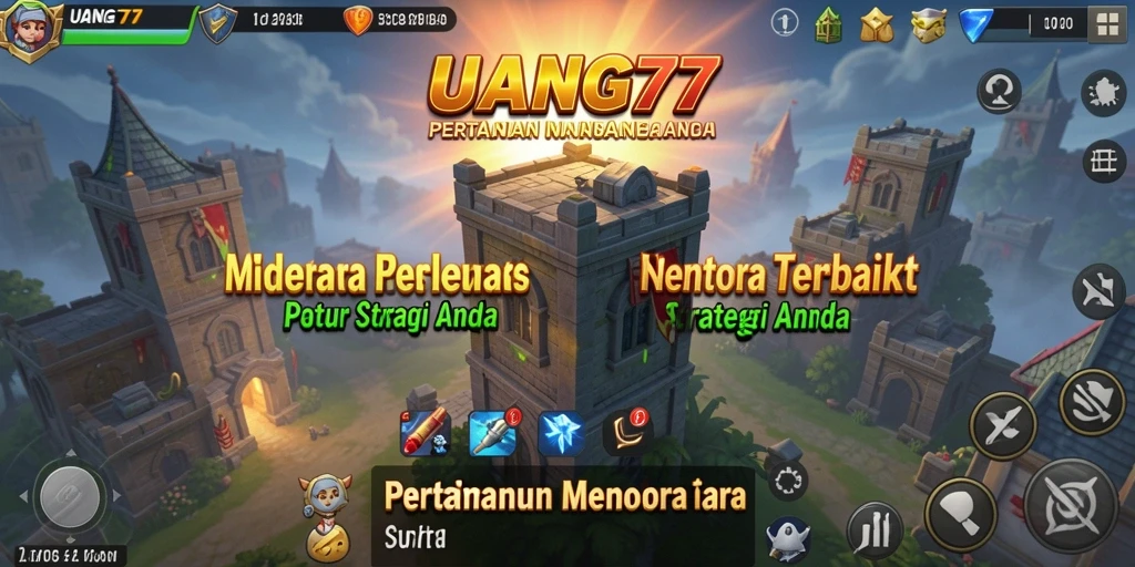 Screenshot gameplay UANG77 menampilkan aksi menara pertahanan yang mendebarkan.