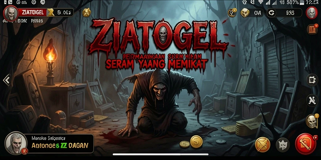 Tampilan gameplay ZIATOGEL dengan elemen horor yang mencekam.